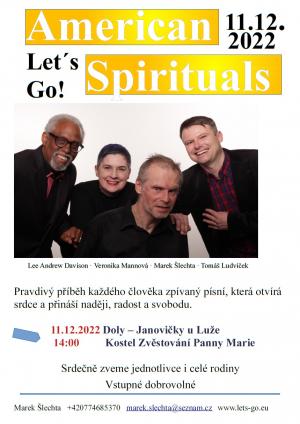 Spolek Janovičky pořádá koncert AMERICAN SPIRITUALS